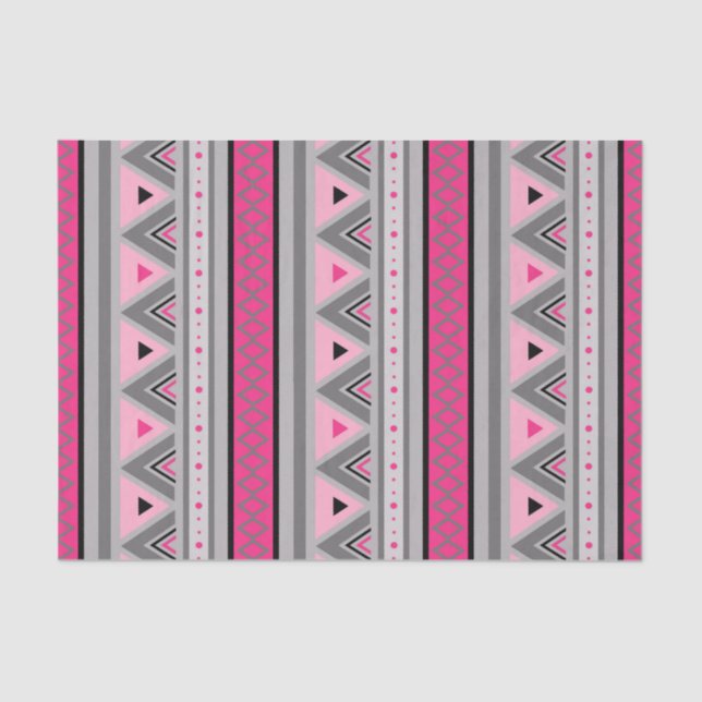 Papier Mousseline Moderne Sud-Ouest Géométrique, rose et gris (Recto)