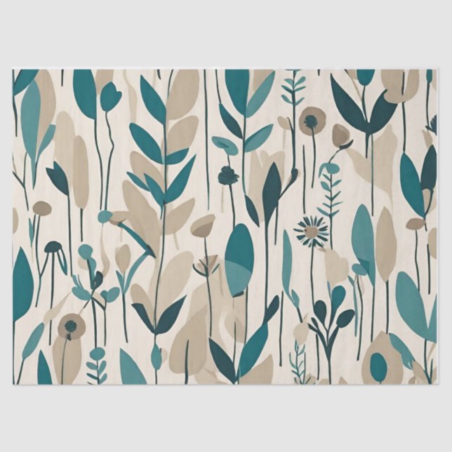 Papier Mousseline Moderne Super Retro Mod Fleurs Turquoises (Recto)