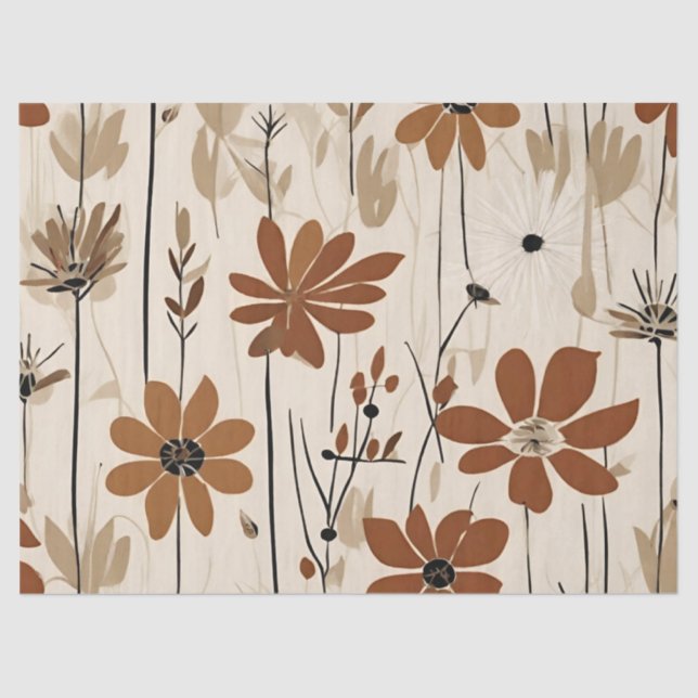 Papier Mousseline Moderne Super Retro Rousty Fleurs Brown (Recto)