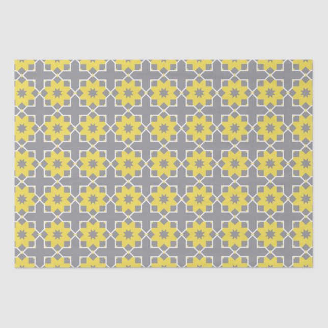 Papier Mousseline Moderne tendance Gris et Fleurs Jaunes (Recto)