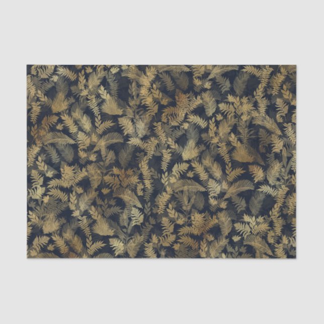 Papier Mousseline Moderne Tropical Gold Foliage Motif bleu (Recto)