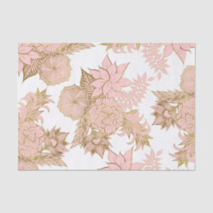 Papier Mousseline Modernes Girly rougissent or blanc rose floral