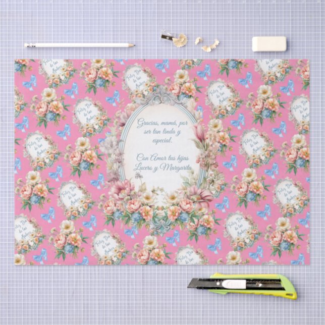 Papier Mousseline Modifiable Feliz Dia Mama en Rose (Artisanat)