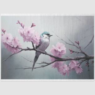 Papier Mousseline Moineau Oiseau Cerisier Branche Fleur de Chinoiser