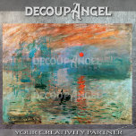 Papier Mousseline Monet - Impression, Découpage Sunrise<br><div class="desc">Ce papier de tissu de découpage présente une photographie haute résolution de l’Impression de Claude Monet, Sunrise, chef-d’oeuvre emblématique qui a donné son nom au mouvement impressionniste. Le tableau capture la beauté éthérée d'une scène portuaire matinale, où la lumière douce du soleil levant se réfléchit sur l'eau, entourée de silhouettes...</div>