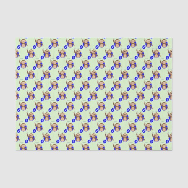 Papier Mousseline Monkey 2 ans bleu vert (Recto)