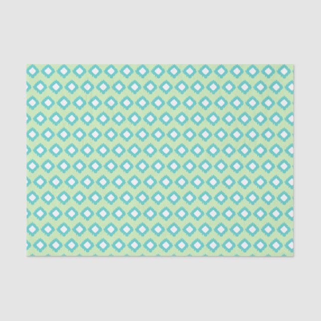 Papier Mousseline Monnaie verte et Turquoise Tribal Ikat Motif (Recto)