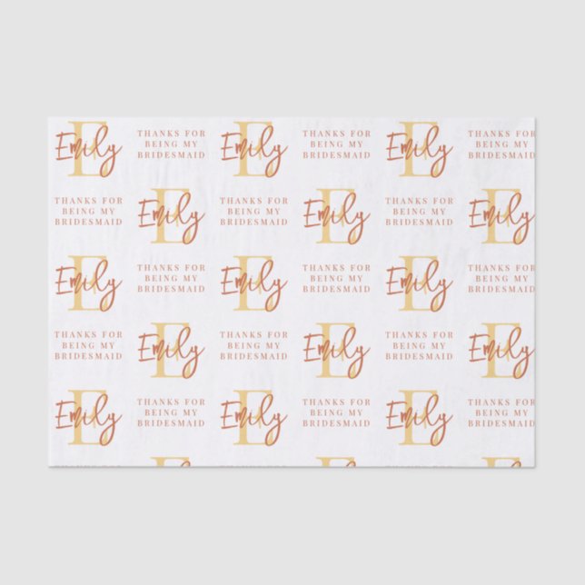 Papier Mousseline Monogram Terracotta Motif Bridesmaid Merci Tiss (Recto)