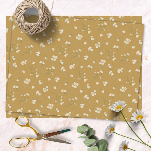 Papier Mousseline Monogramme blanc Fleur marguerite motif floral (In situ)