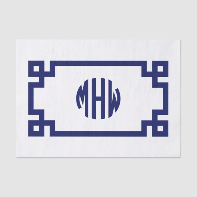 Papier Mousseline Monogramme Cercle Bleu Marine Blanc Clé Grecque DI (Recto)