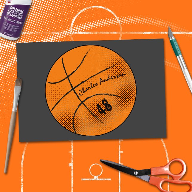 Papier Mousseline Monogramme de basket-ball | Personnalisé (Créateur téléchargé)