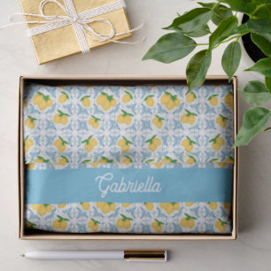 Papier Mousseline Monogramme de carreau bleu citron de campagne fran