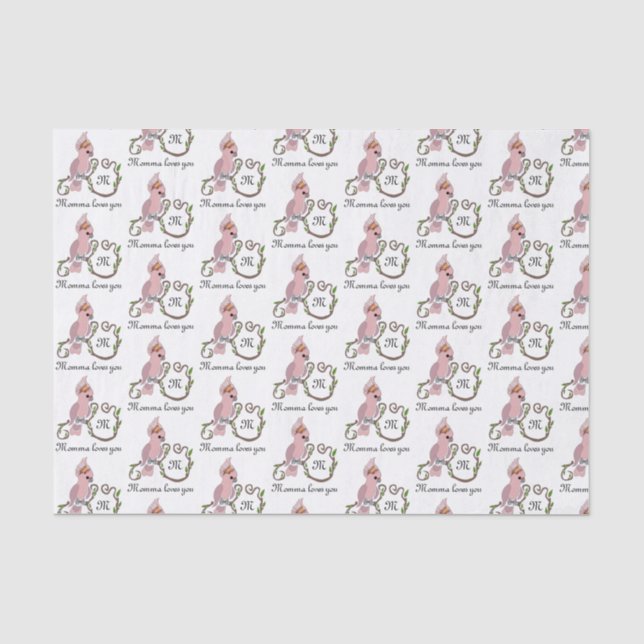 Papier Mousseline Monogramme de Cockatoo rose Whimsical (Recto)