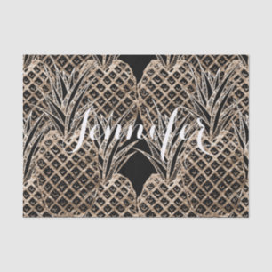 Papier Mousseline Monogramme de collage d'ananas de feuille d'or de