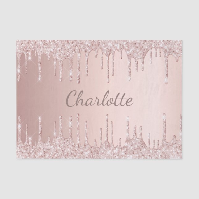 Papier Mousseline Monogramme de fille rose avec des gouttes de paill (Recto)