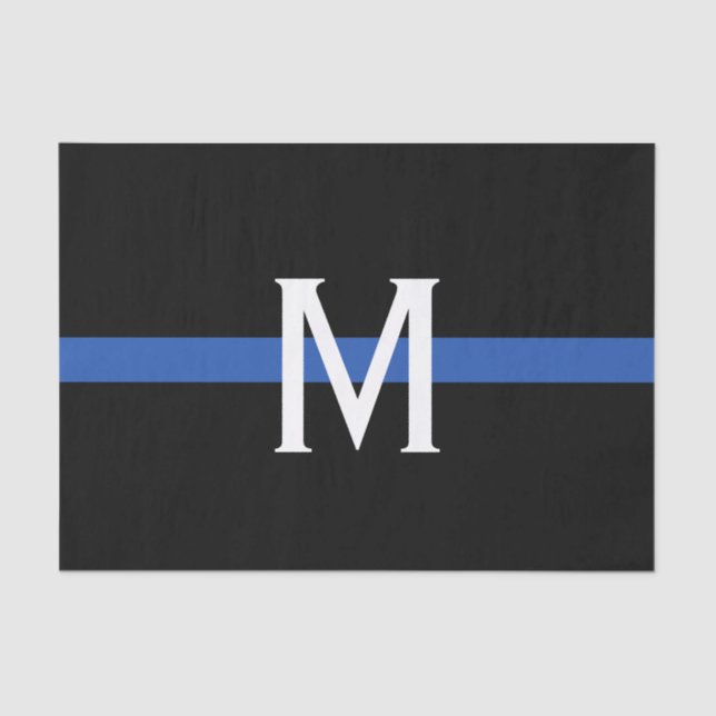 Papier Mousseline Monogramme de la ligne bleue mince de la police (Recto)