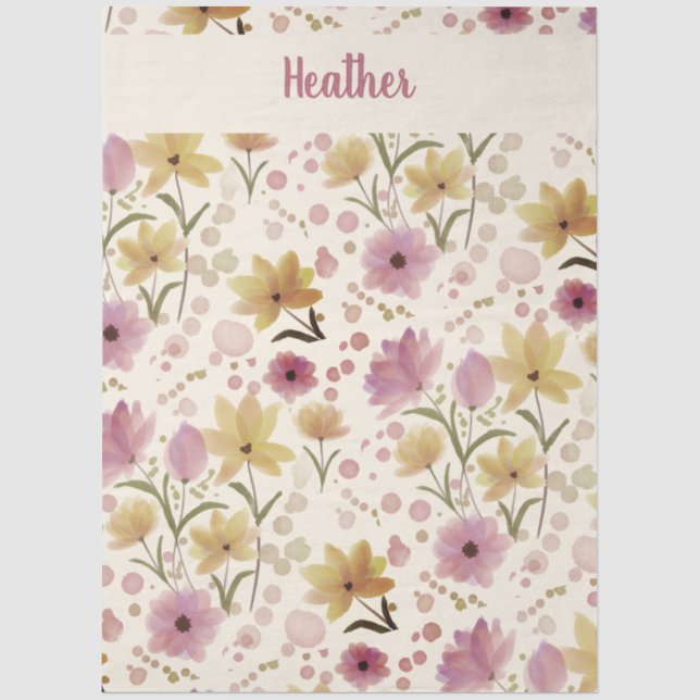 Papier Mousseline Monogramme de nom aquarelle de fleur sauvage rose (Recto)