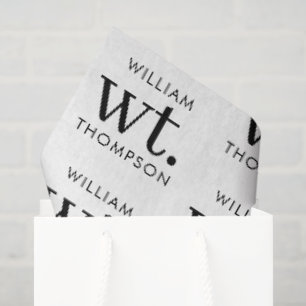 Papier Mousseline Monogramme de nom minimal moderne noir et blanc