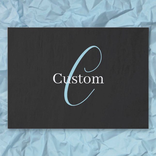 Papier Mousseline Monogramme de script cursif éditable Noir Bleu Bla (Créateur téléchargé)