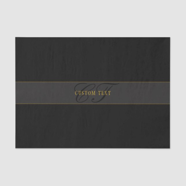 Papier Mousseline Monogramme de script élégant noir et or (Recto)