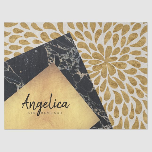 Papier Mousseline Monogramme élégant de pierre de marbre de noir de (Recto)