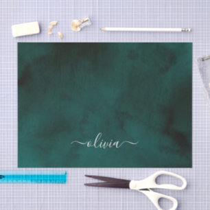 Papier Mousseline Monogramme Emerald Green Watercolor