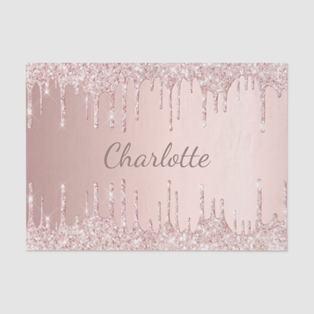 Papier Mousseline Monogramme féminin rose gold pailleté rose (Recto)