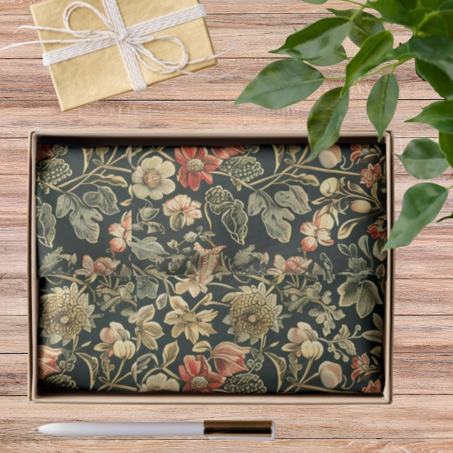 Papier Mousseline Monogramme floral vert inspiré de William Morris (Créateur téléchargé)