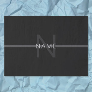 Papier Mousseline Monogramme gris foncé, nom et bande géométrique