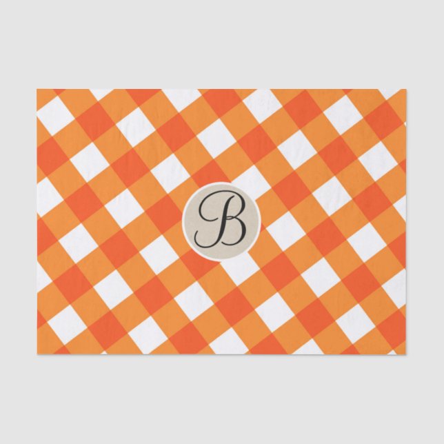 Papier Mousseline Monogramme initiale rustique orange et blanc de ca (Recto)