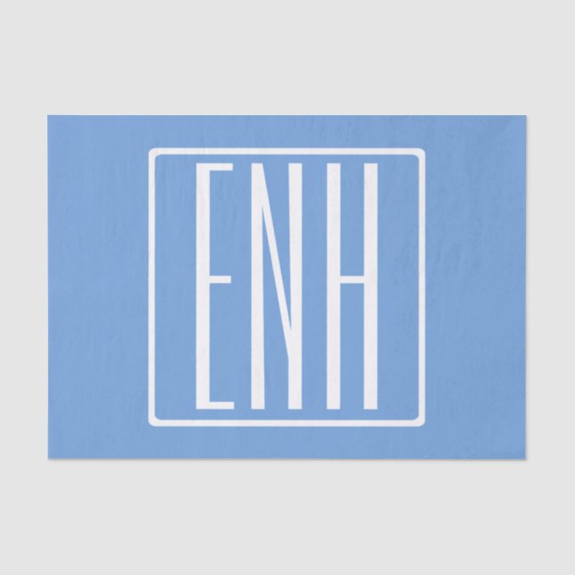 Papier Mousseline Monogramme Initiales 3 Moderne Gras | Bleu Clair (Recto)