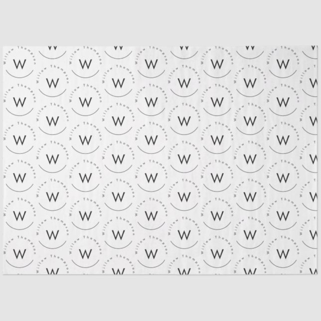 Papier Mousseline Monogramme minimaliste blanc moderne (Recto)