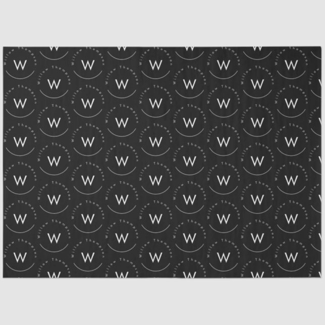 Papier Mousseline Monogramme minimaliste moderne noir (Recto)