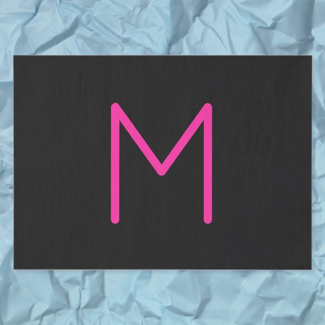 Papier Mousseline Monogramme moderne éditable rose et noir (Créateur téléchargé)