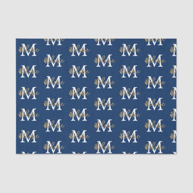 Papier Mousseline Monogramme Nom initial Marine White Gold Motif (Recto)