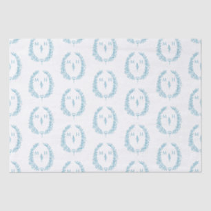 Papier Mousseline Monogramme ovale feuille dessin bleu aqua blanc ma