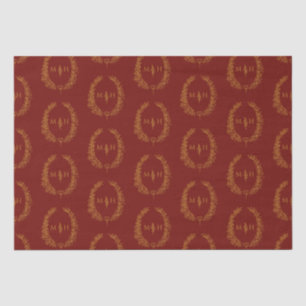Papier Mousseline Monogramme ovale feuille dessin mariage or rouge f
