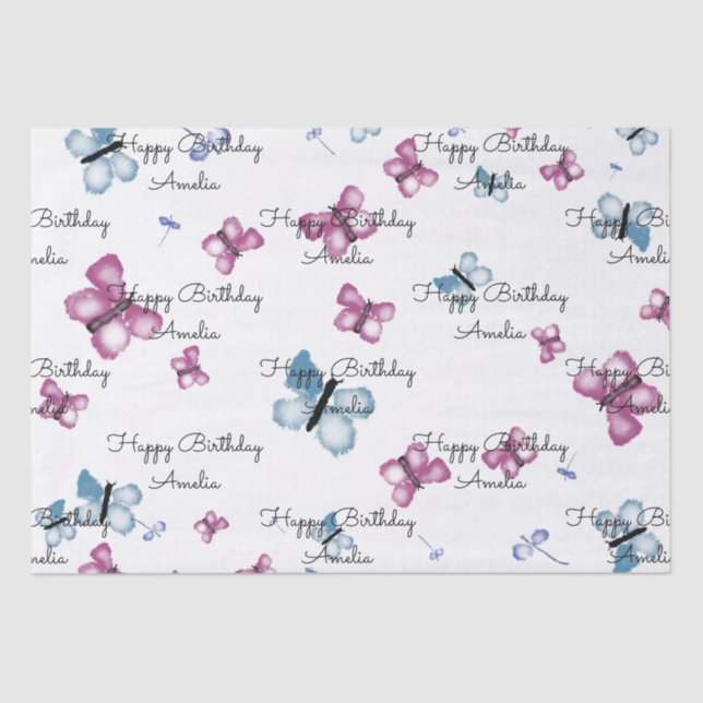Papier Mousseline Monogramme Papillon rose et bleu (Recto)