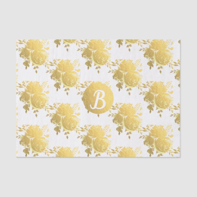 Papier Mousseline Monogramme personnalisé de roses de luxe brillante (Recto)