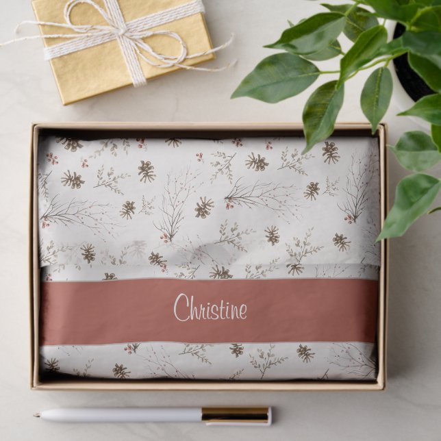 Papier Mousseline Monogramme Red Boho Woodland Winterberry (Cadeau)