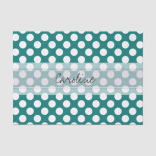Papier Mousseline Monogramme Turquoise blanc mignon chic Polka Motif