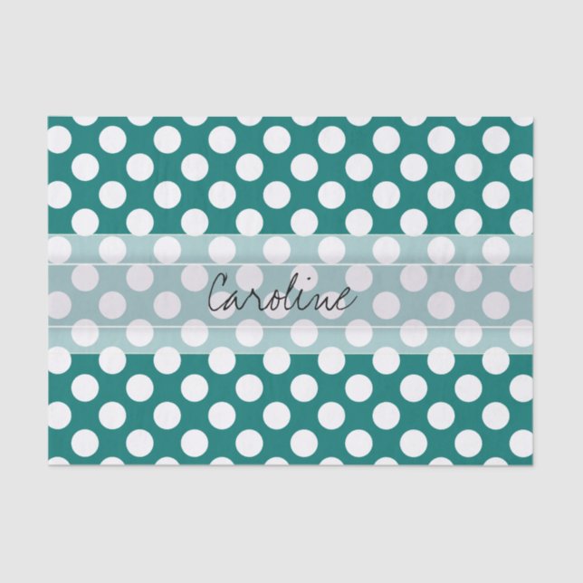 Papier Mousseline Monogramme Turquoise blanc mignon chic Polka Motif (Recto)