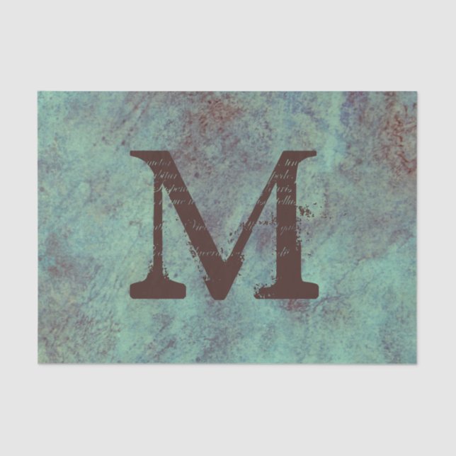 Papier Mousseline Monogramme Turquoise Cuivre Rustique Texture Grung (Recto)