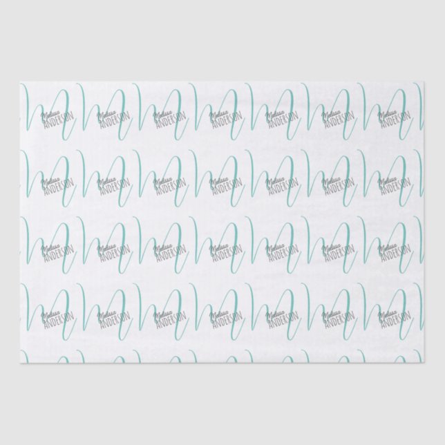 Papier Mousseline Monogramme Turquoise moderne Nom personnalisé (Recto)