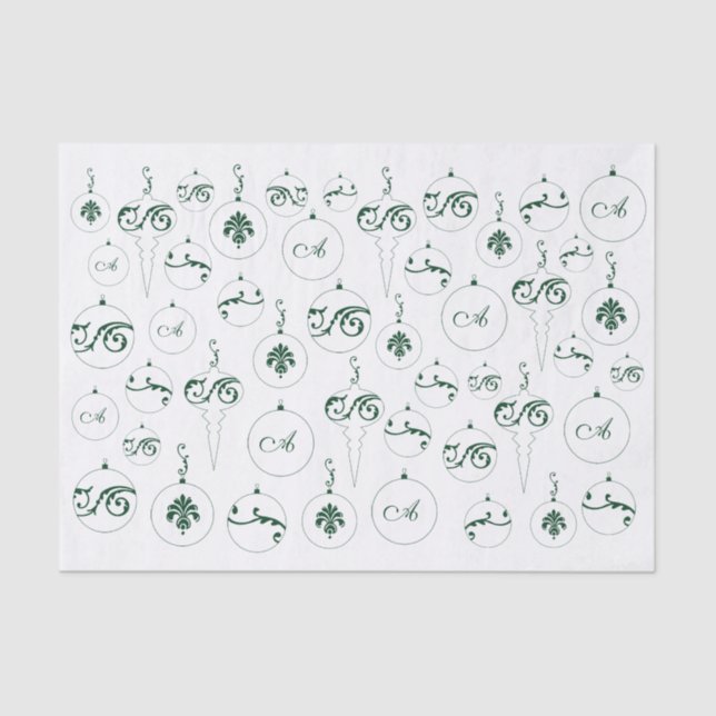 Papier Mousseline Monogramme vert Bauble Ornements Motif Noël (Recto)