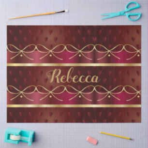 Papier Mousseline Monogramme Vintage Bourgogne Couleur Luxe Or Décor
