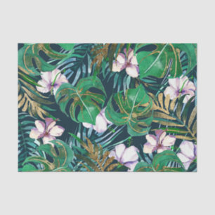 Papier Mousseline Monstre d'or Tropical Green Lilac Feuilles Floral