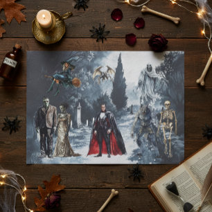 Papier Mousseline Monstres Classiques d'Halloween Aquarelle