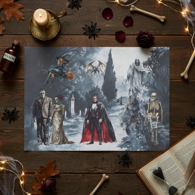 Papier Mousseline Monstres Classiques d'Halloween Aquarelle (Créateur téléchargé)