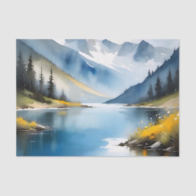 Papier Mousseline Montagnes enneigées et lac (Recto)